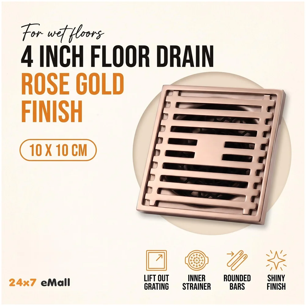 Rose Gold Bathroom Floor Drain Jali Anti Cockroach 4 Inch Square