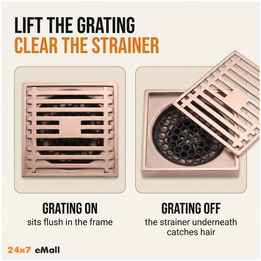 Rose Gold Bathroom Floor Drain Jali Anti Cockroach 4 Inch Square