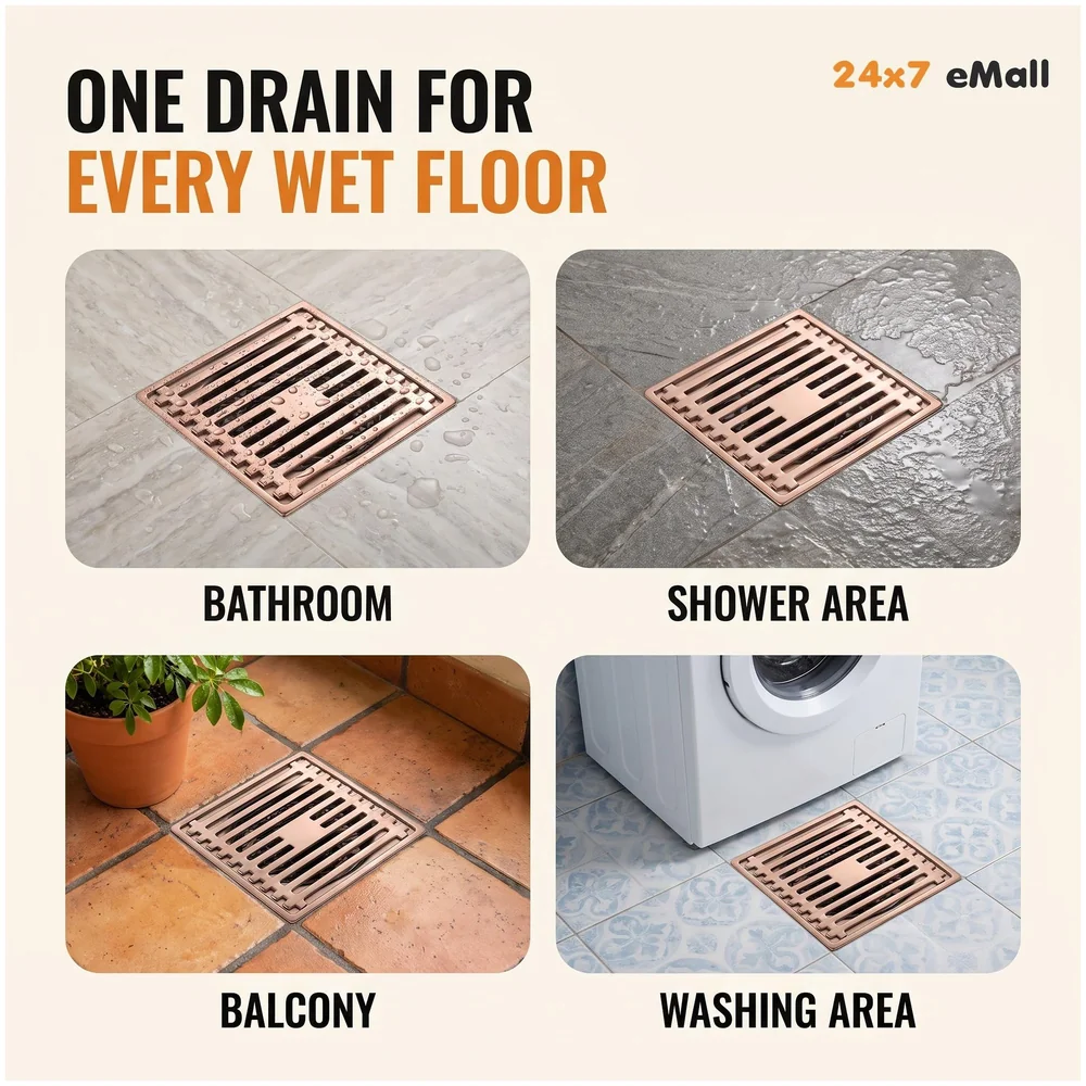 Rose Gold Bathroom Floor Drain Jali Anti Cockroach 4 Inch Square