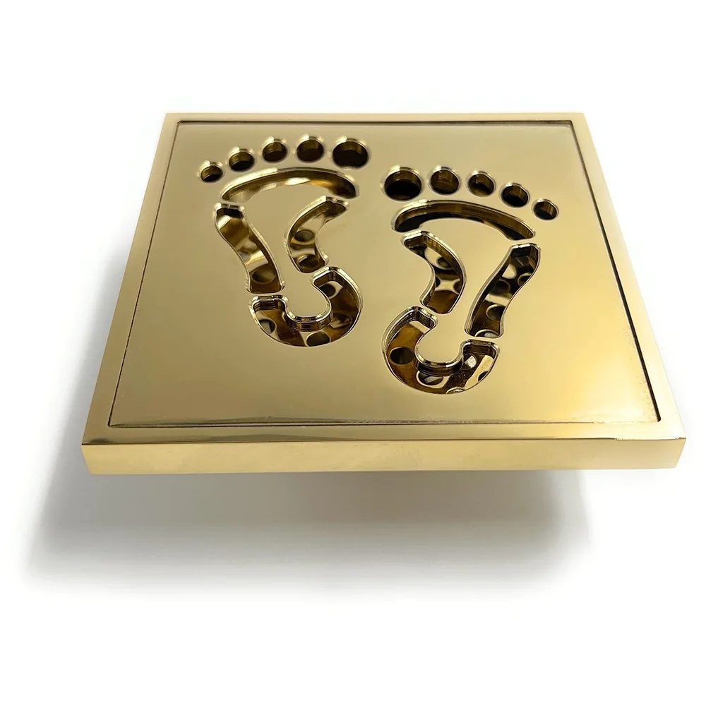 Golden Floor Drain 4 x 4 Inch Foot Design Gold Shower Channel