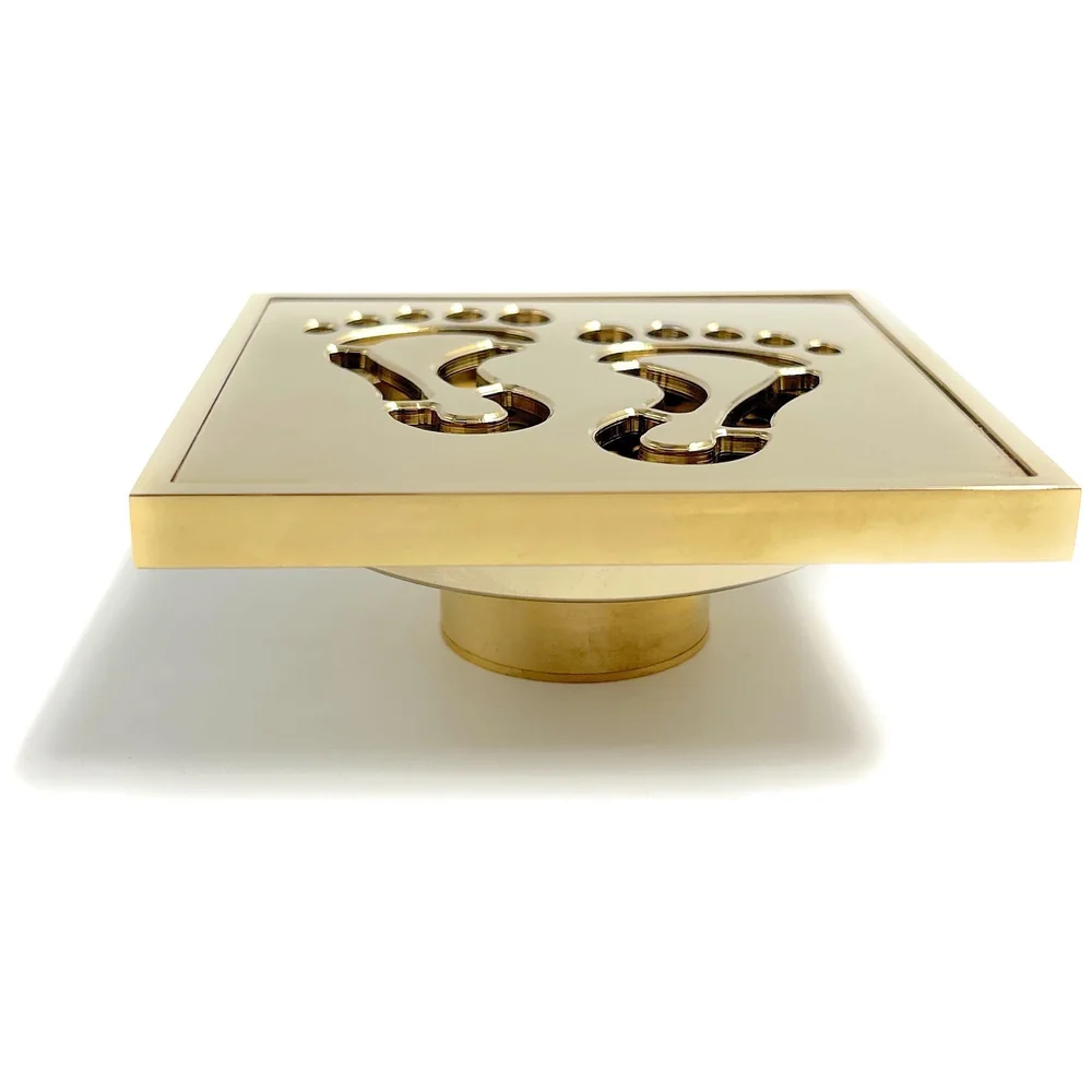 Golden Floor Drain 4 x 4 Inch Foot Design Gold Shower Channel