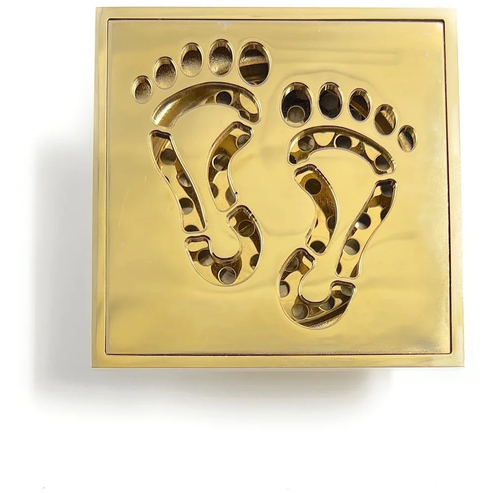 Golden Floor Drain 4 x 4 Inch Foot Design Gold Shower Channel