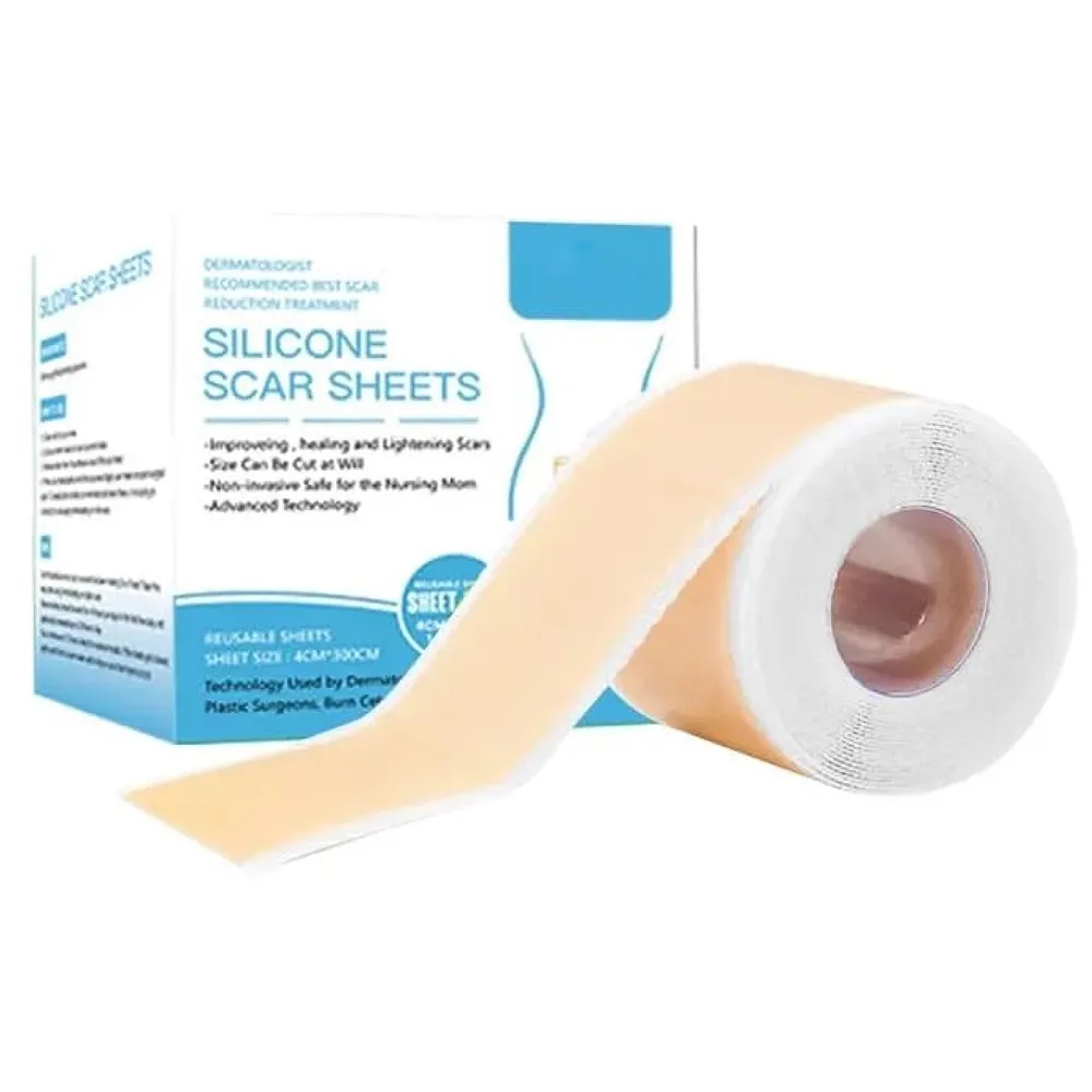 Silicon Scar Sheet 4 x 150 Cm for Healing Scars Transparent tear silicone tape roll for hypertrophic scars and keloids caused by surgery, medical silicone for scar removal