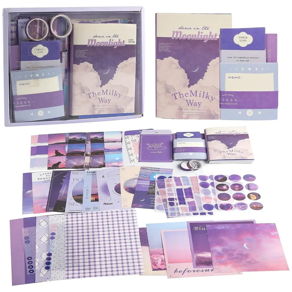 346pcs Journal Supplies Kit Vintage Scrapbook Stickers Art journaling kit. Journal Schedulers DIY Paper Stickers for Decoration Notebook Collage Album Aesthetic Tape (Moon Light)