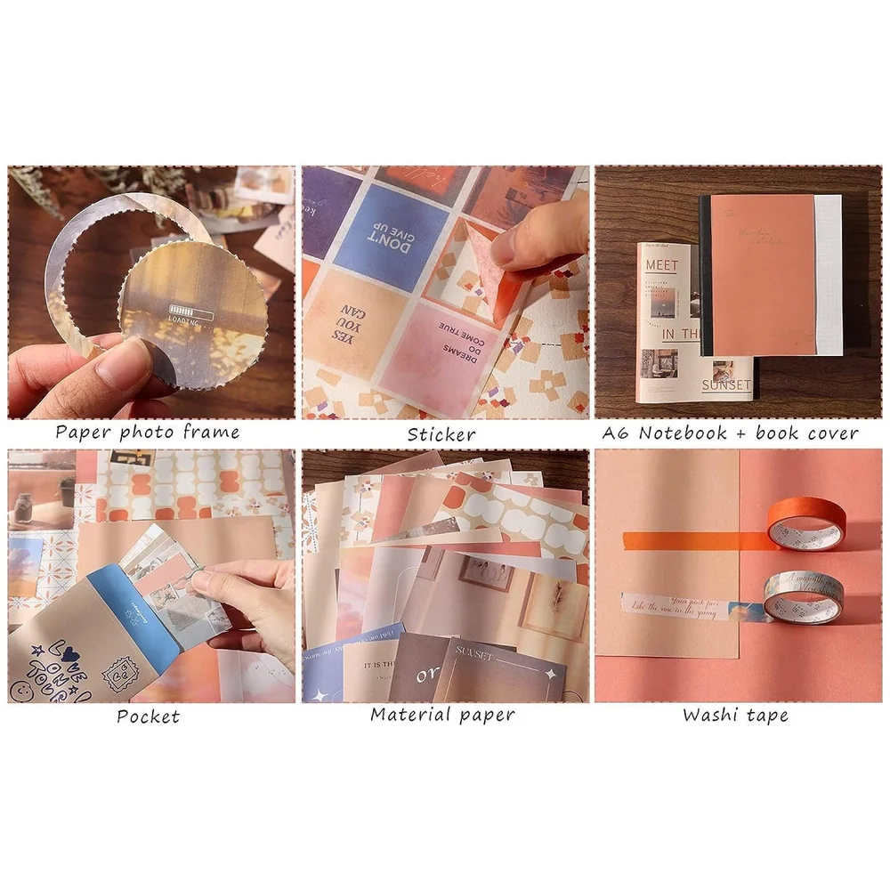 346Pcs Journal Supplies Kit Vintage Scrapbook Stickers Art Journaling Kit. Journal Schedulers Diy Paper Stickers For Decoration Notebook Collage Album Aesthetic Tape (Sunset), Multicolor