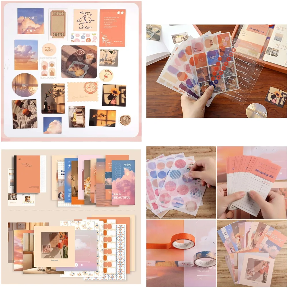 346Pcs Journal Supplies Kit Vintage Scrapbook Stickers Art Journaling Kit. Journal Schedulers Diy Paper Stickers For Decoration Notebook Collage Album Aesthetic Tape (Sunset), Multicolor