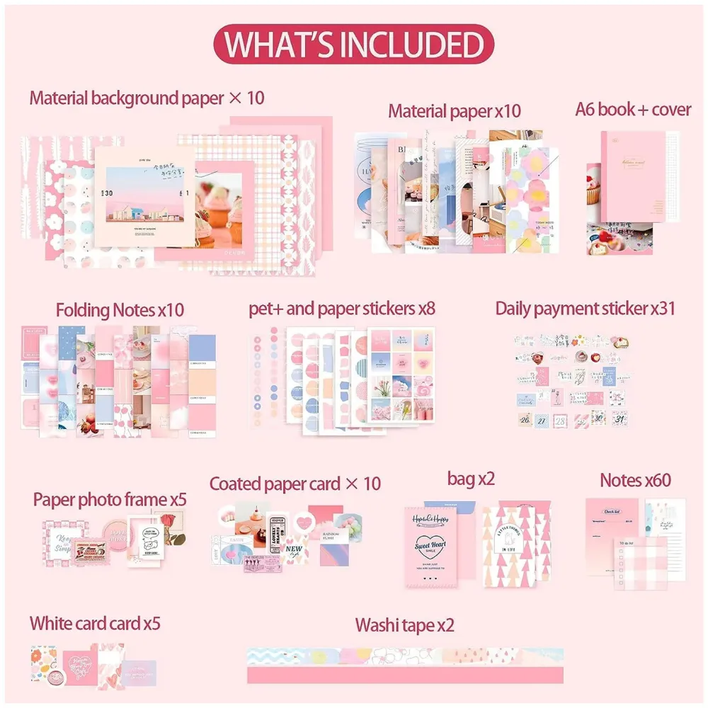 346Pcs Journal Supplies Kit Vintage Scrapbook Stickers Art Journaling Kit Journal Scheduler Diy Paper Stickers For Decoration Notebook Collage Album Aesthetic Tape(Sweet Heart), Multicolor