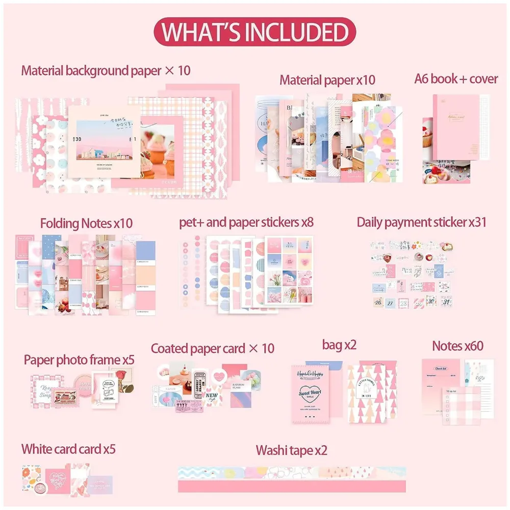 346Pcs Journal Supplies Kit Vintage Scrapbook Stickers Art Journaling Kit Journal Scheduler Diy Paper Stickers For Decoration Notebook Collage Album Aesthetic Tape(Sweet Heart), Multicolor