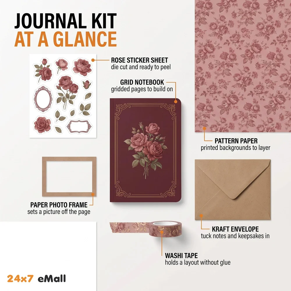 346pcs Journal Supplies Kit Vintage Scrapbook Stickers Art journaling kit. Journal Schedulers DIY Paper Stickers for Decoration Notebook Collage Album Aesthetic Tape (Rose)