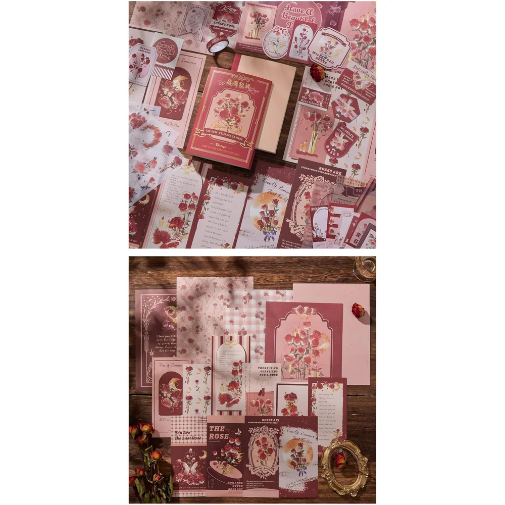 346pcs Journal Supplies Kit Vintage Scrapbook Stickers Art journaling kit. Journal Schedulers DIY Paper Stickers for Decoration Notebook Collage Album Aesthetic Tape (Rose)