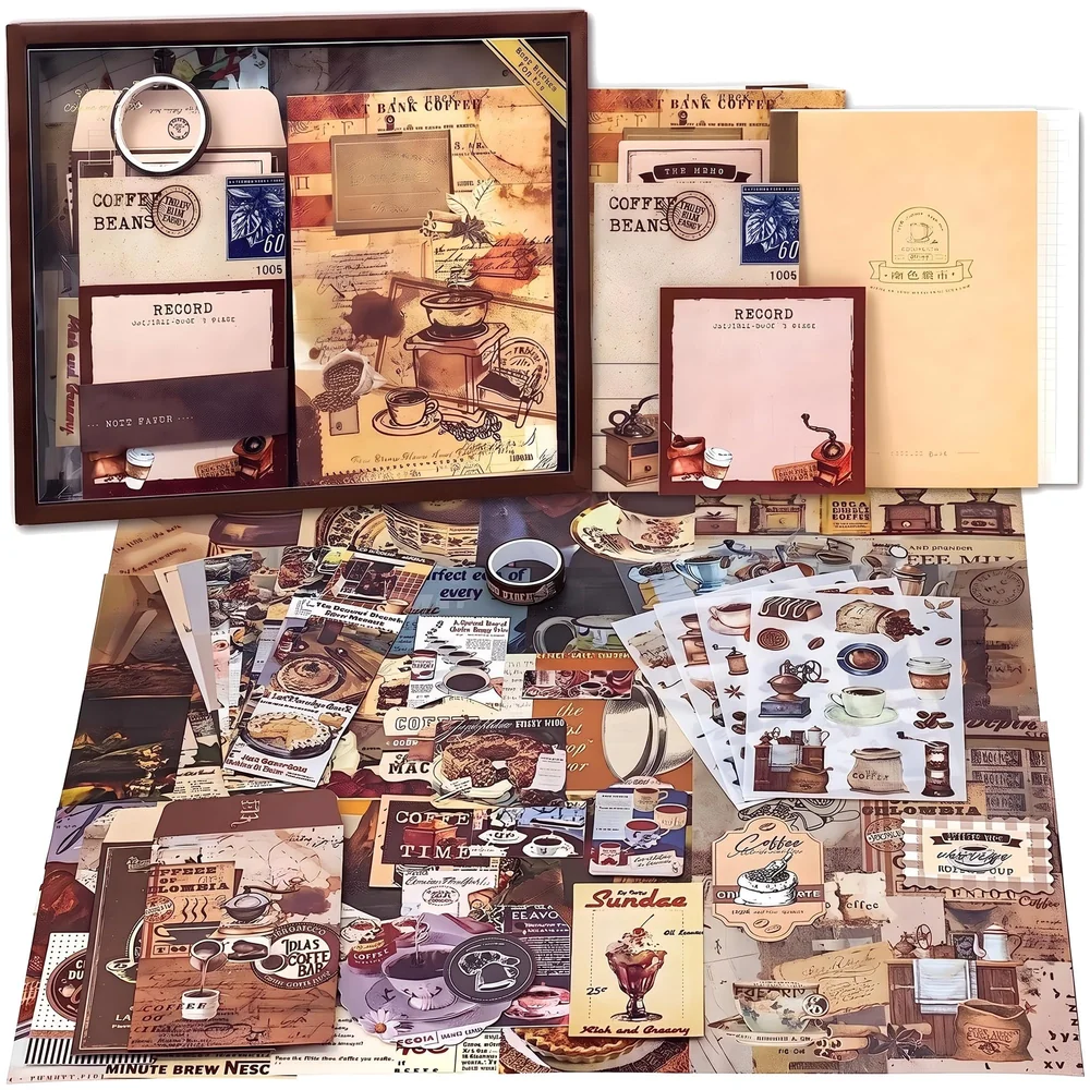 346 Pcs Journal Kit Vintage Scrapbook Stickers Coffee DIY Set