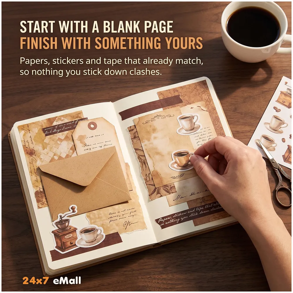 346 Pcs Journal Kit Vintage Scrapbook Stickers Coffee DIY Set
