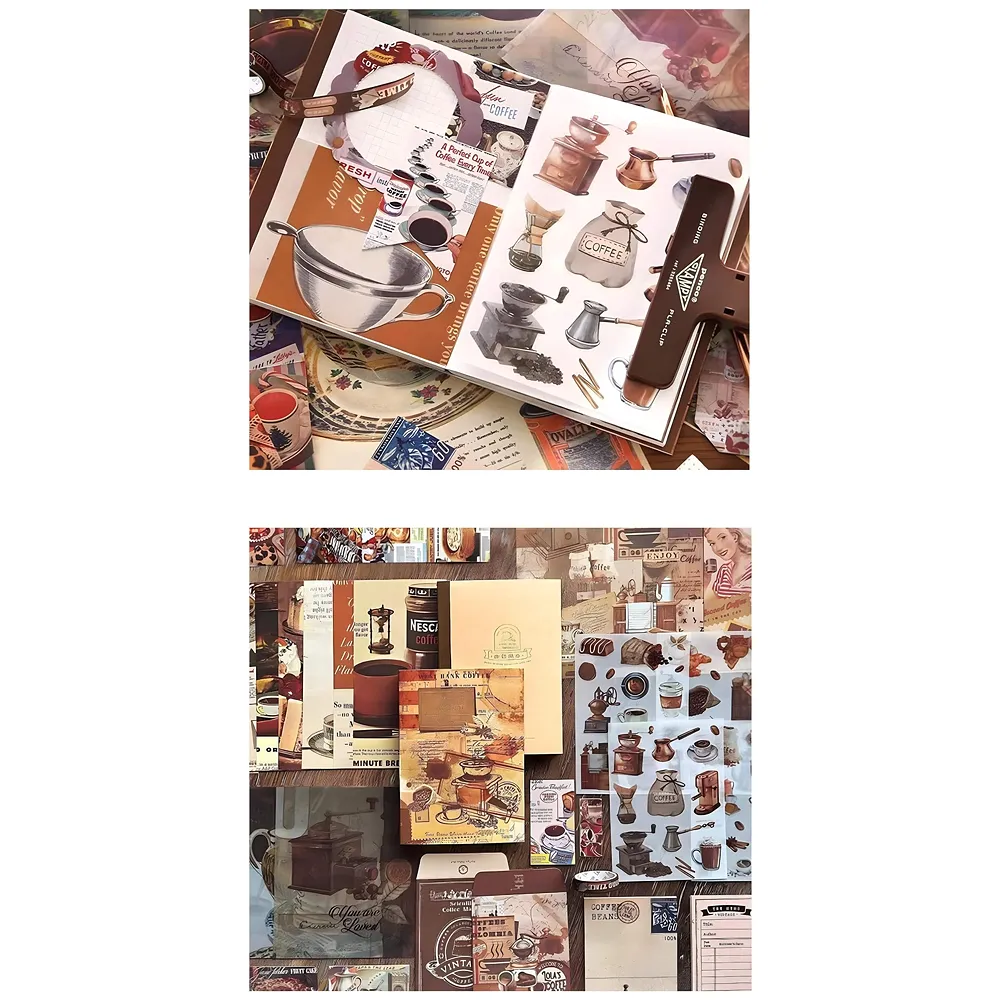 346 Pcs Journal Kit Vintage Scrapbook Stickers Coffee DIY Set