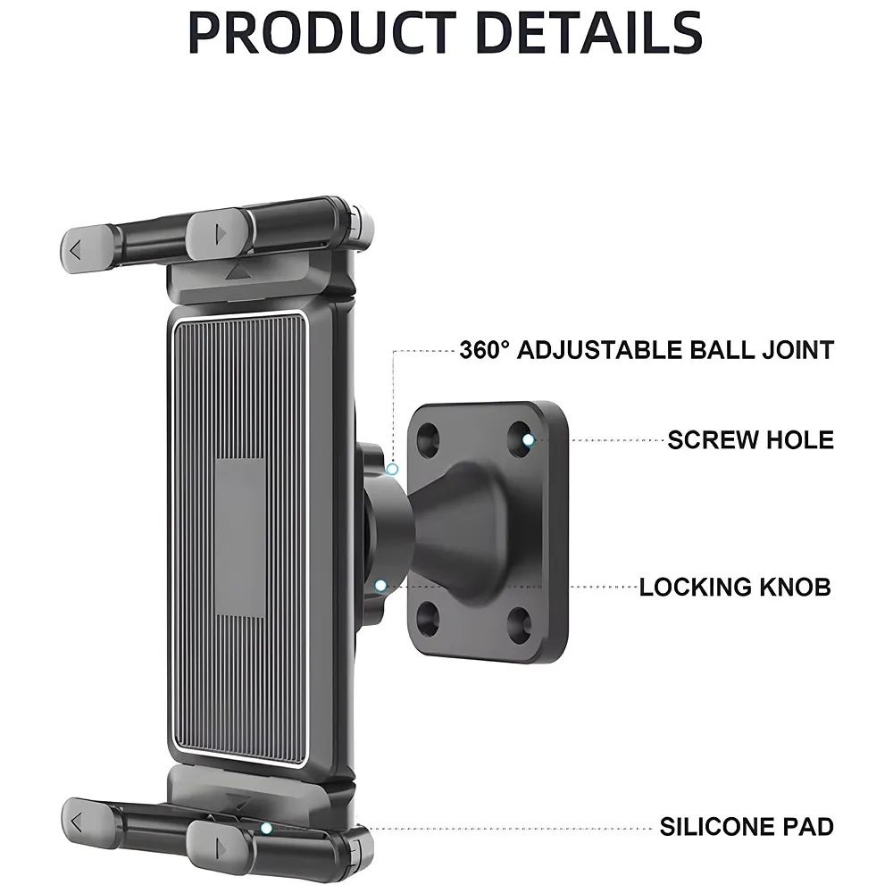 Wall Mount Tablet Phone Holder 4.7 to 13 Inches 360 Ball Joint