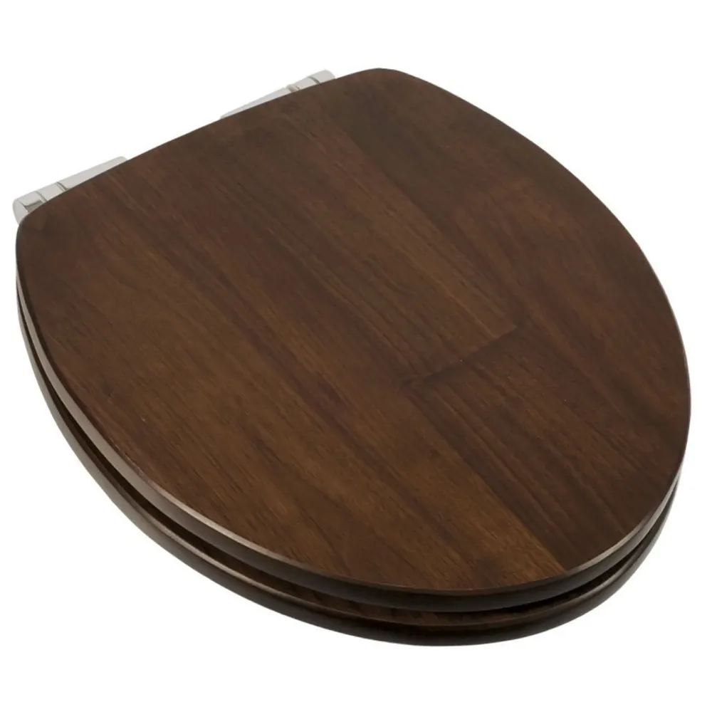 MDF Wood Wooden Finish Regular Commode Toilet Seat Cover, Round Comfortable, MDF Wood, Metal Hinges Walnut