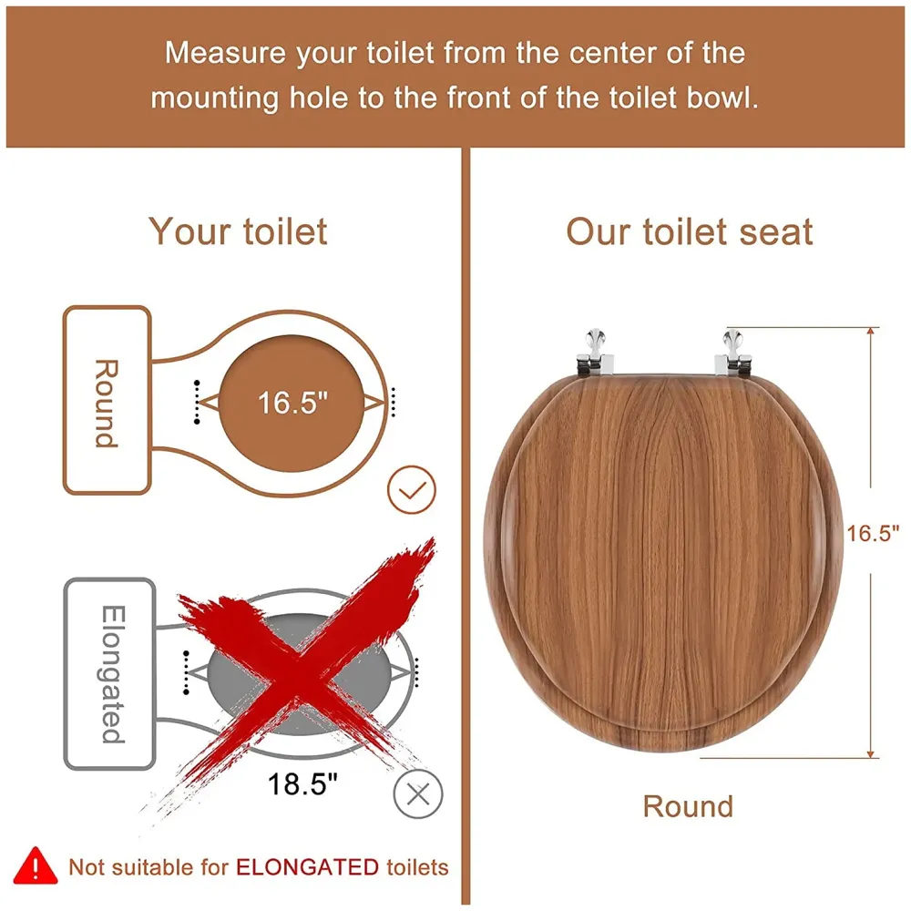 MDF Wooden Finish Regular Round Commode Toilet Seat Cover, Comfortable, Metal Hinges, Wooden SeatCover Natural oak
