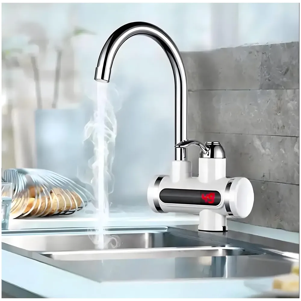 Instant Electric Water Heater Faucet Tap Mixer Hot Tap for Kitchen Bathroom LCD Temperature Electric Heating Tankless Water Heaters with Tap Adjustable