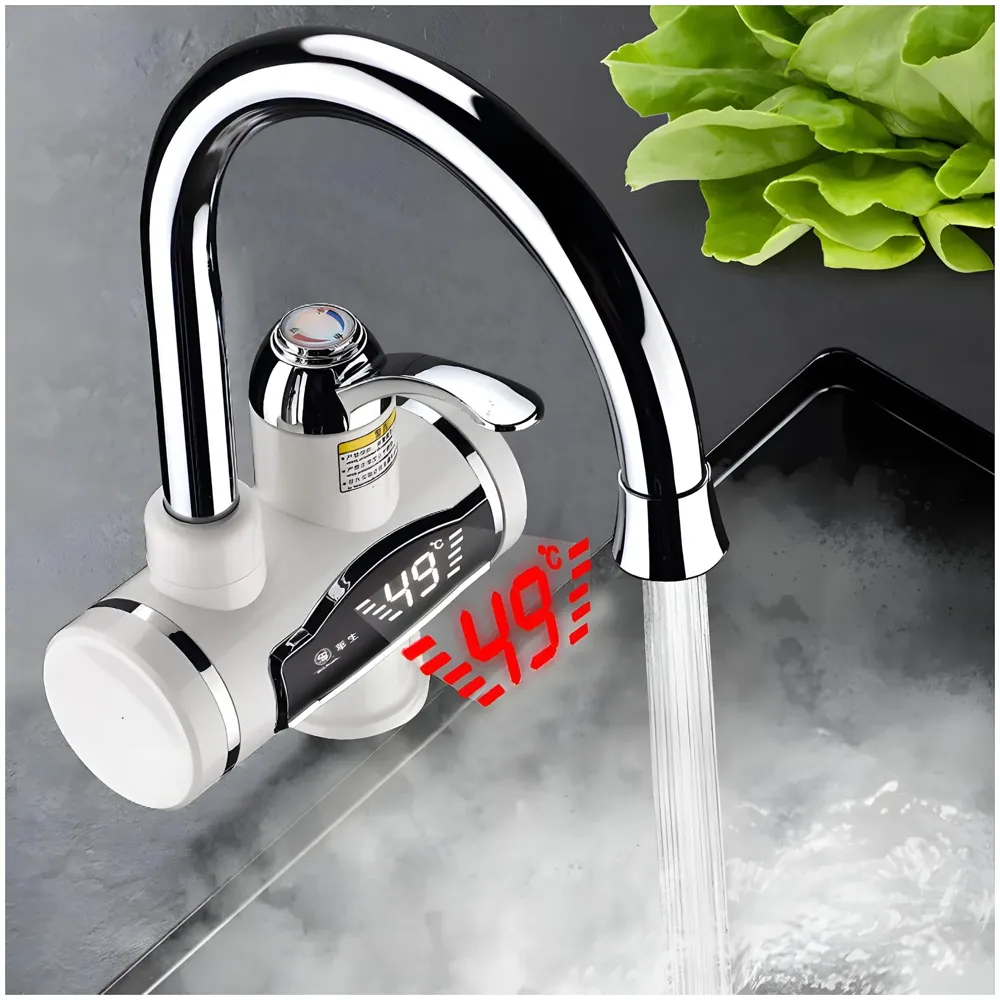 Instant Electric Water Heater Faucet Tap Mixer Hot Tap for Kitchen Bathroom LCD Temperature Electric Heating Tankless Water Heaters with Tap Adjustable