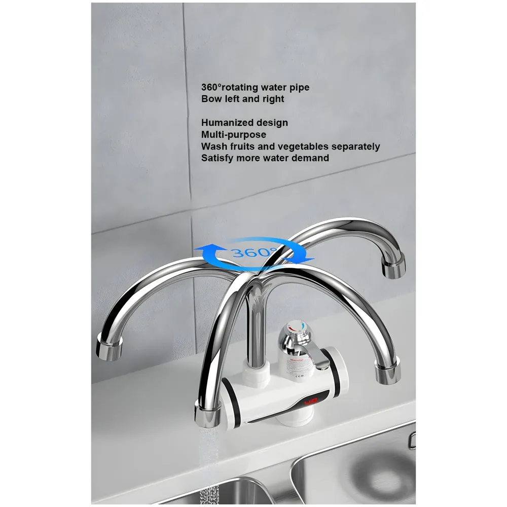 Instant Electric Water Heater Faucet Tap Mixer Hot Tap for Kitchen Bathroom LCD Temperature Electric Heating Tankless Water Heaters with Tap Adjustable