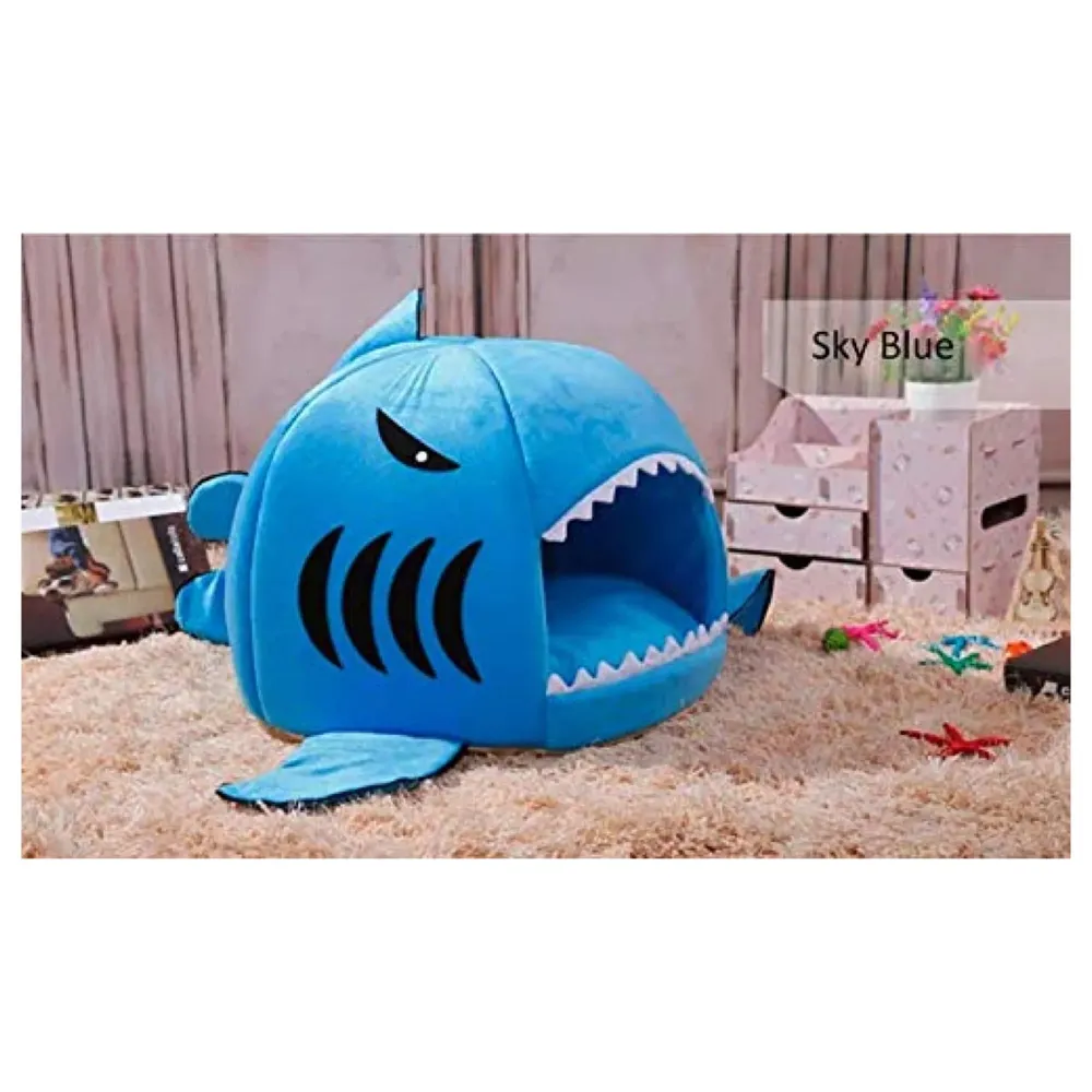 Shark Pet House with Removable Bed Cushion Mat for Dogs and Cats (Regular 42 x 42 x 38 Cm)