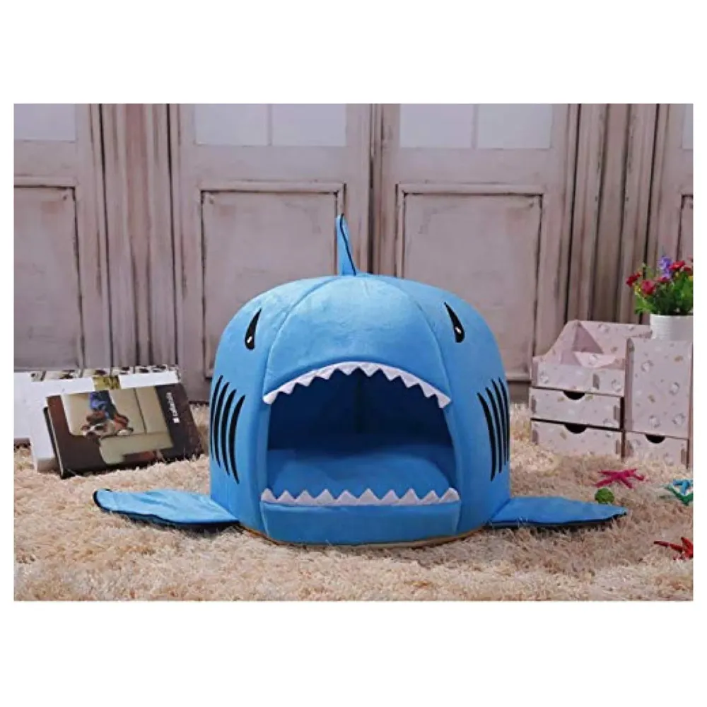 Shark Pet House with Removable Bed Cushion Mat for Dogs and Cats (Large 50 x 50 x 48 Cm)