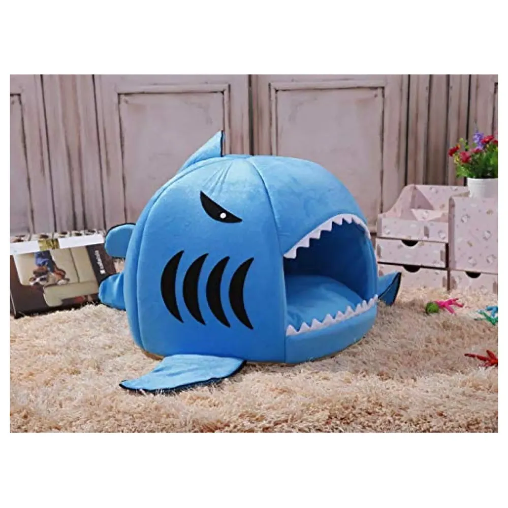 Shark Pet House with Removable Bed Cushion Mat for Dogs and Cats (Large 50 x 50 x 48 Cm)