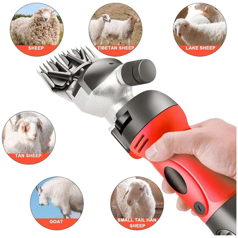 Unisex 1200W Electric Shearing Clipper Pet Sheep Shear Goat Farm Wool Cut Trimmer 220V For Wool Electric Sheep Shearing, Red Professional Grooming Livestock Thick Coat