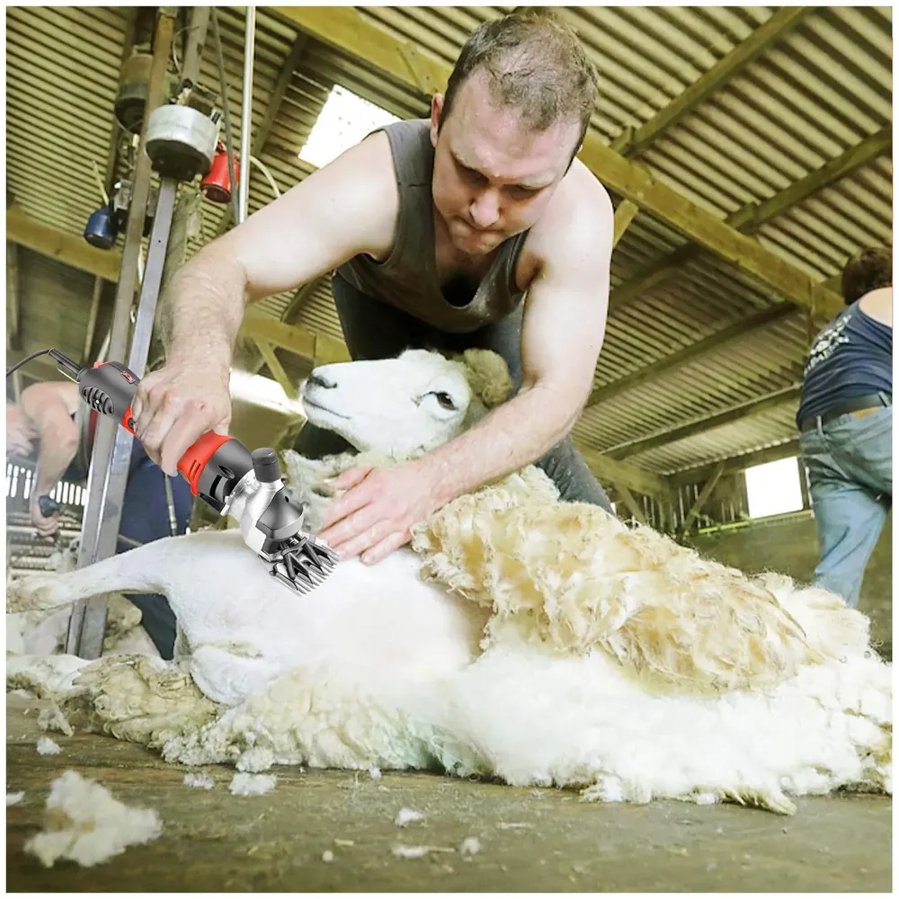 Unisex 1200W Electric Shearing Clipper Pet Sheep Shear Goat Farm Wool Cut Trimmer 220V For Wool Electric Sheep Shearing, Red Professional Grooming Livestock Thick Coat