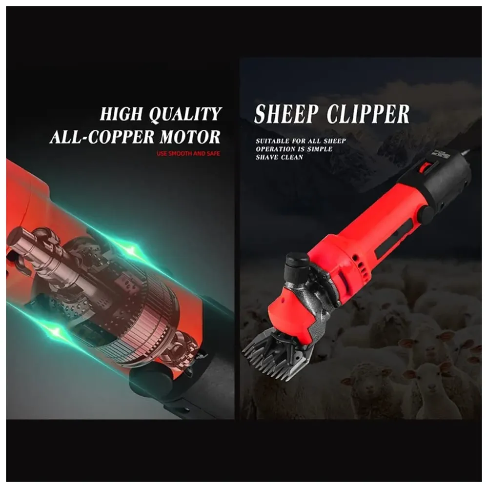 Unisex 1200W Electric Shearing Clipper Pet Sheep Shear Goat Farm Wool Cut Trimmer 220V For Wool Electric Sheep Shearing, Red Professional Grooming Livestock Thick Coat