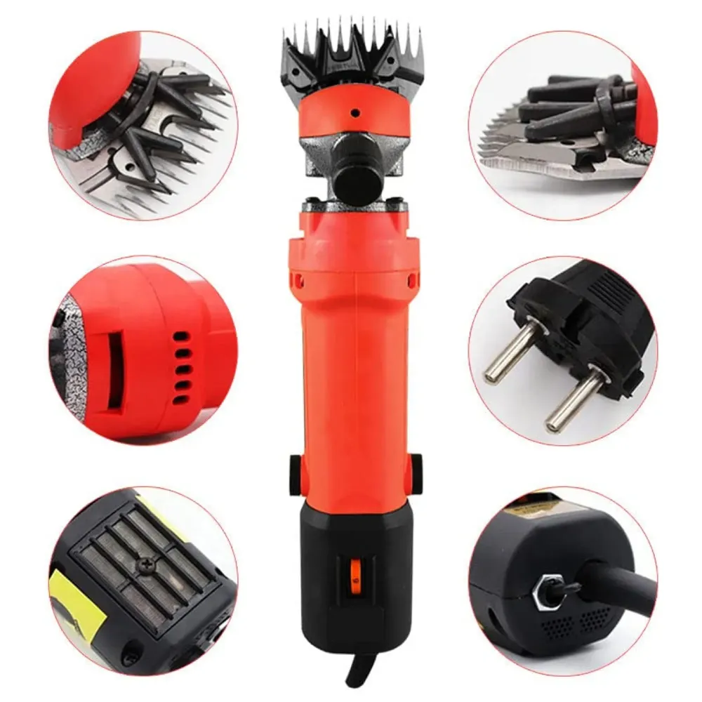 Unisex 1200W Electric Shearing Clipper Pet Sheep Shear Goat Farm Wool Cut Trimmer 220V For Wool Electric Sheep Shearing, Red Professional Grooming Livestock Thick Coat