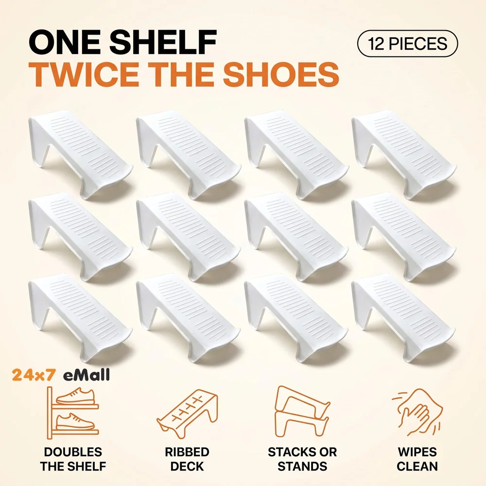 Shoe Slots Organizer, Shoe Storage Rack Space Saver Rack Holder. (White, 12)
