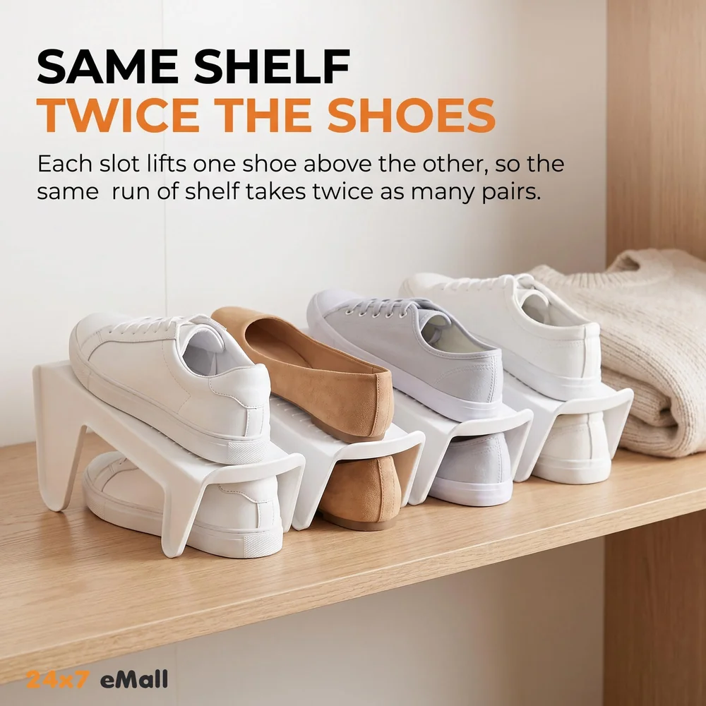 Shoe Slots Organizer, Shoe Storage Rack Space Saver Rack Holder. (White, 12)