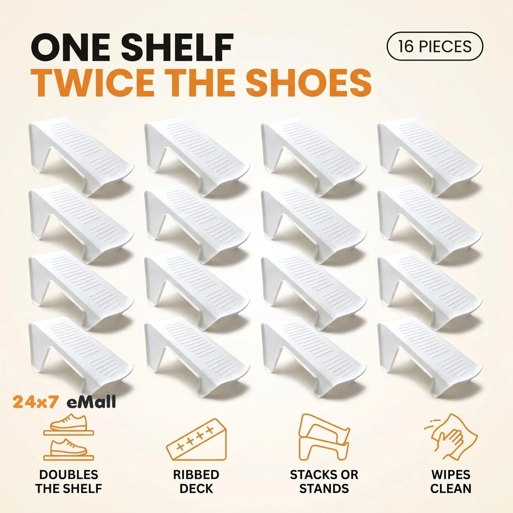 Shoe Slots Organizer, Shoe Storage Rack Space Saver Rack Holder. (White, 16)