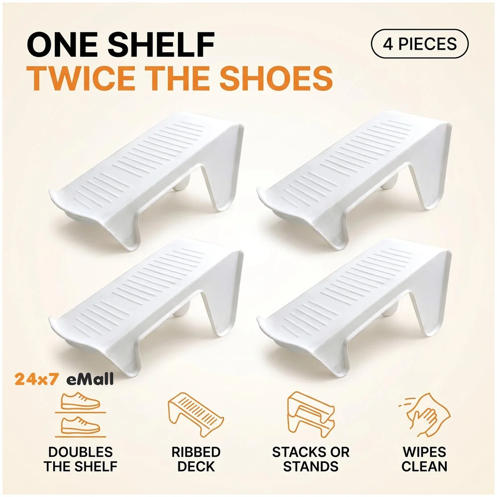 Shoe Slots Organizer, Shoe Storage Rack Space Saver Rack Holder. (White, 4)