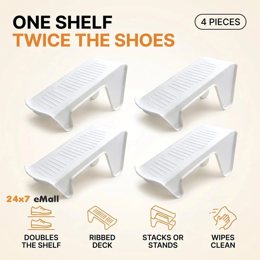 Shoe Slots Organizer, Shoe Storage Rack Space Saver Rack Holder. (White, 4)