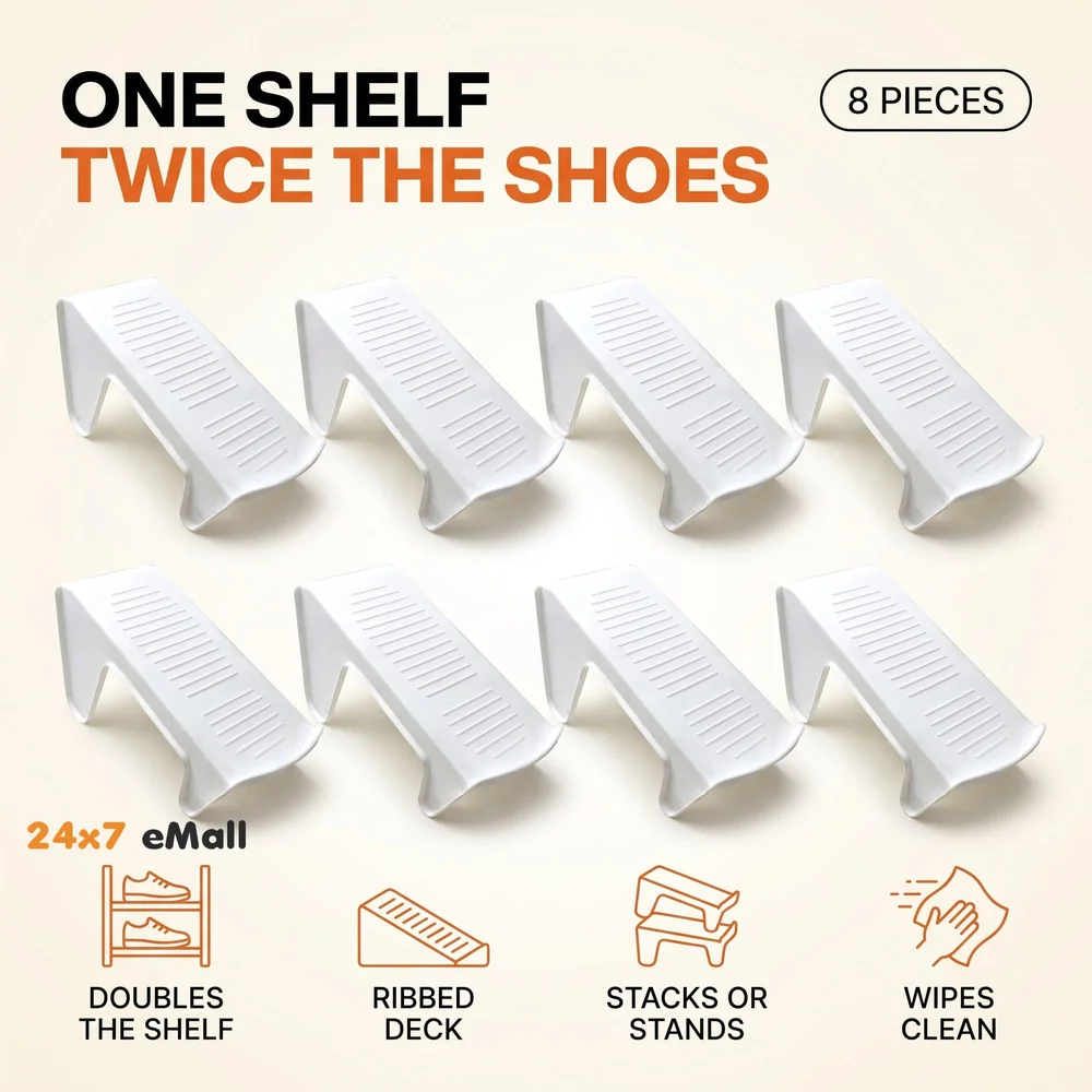 Shoe Slots Organizer, Shoe Storage Rack Space Saver Rack Holder. (White, 8)