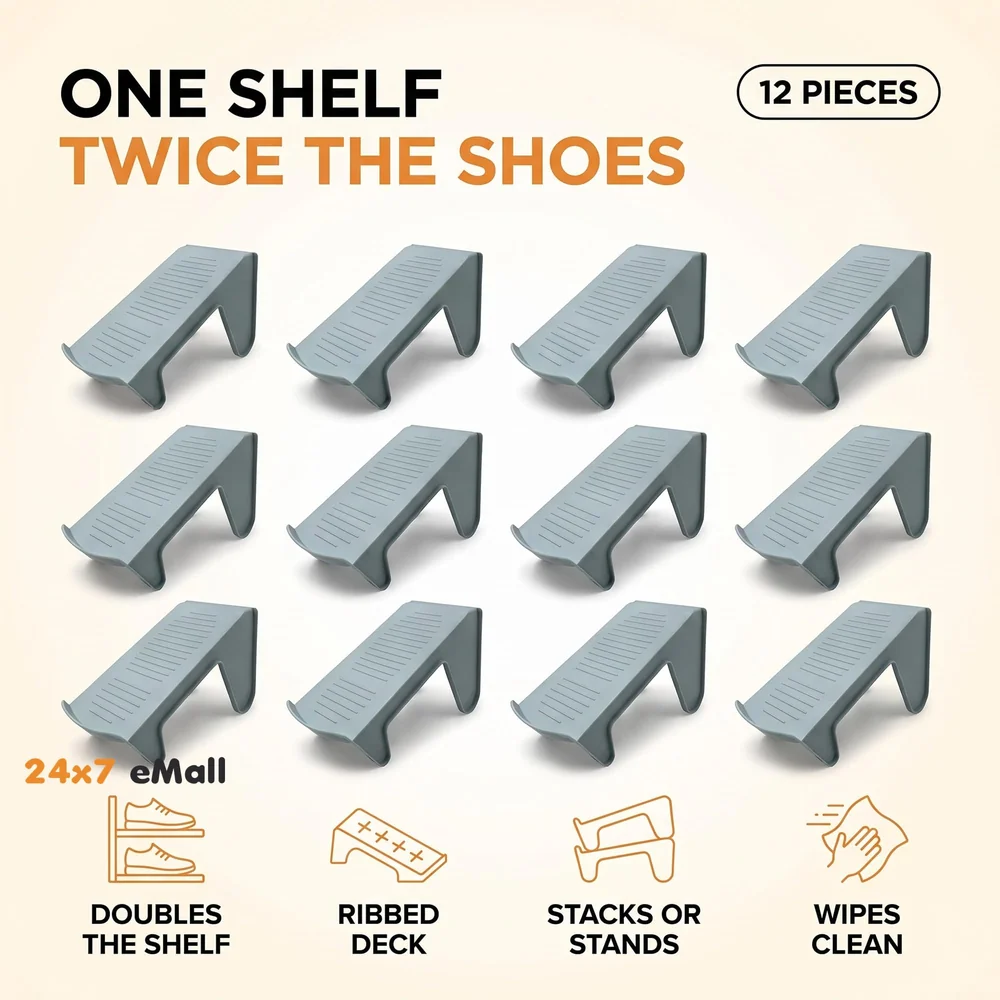 Shoe Slots Organizer, Shoe Storage Rack Space Saver Rack Holder. (Grey, 12)