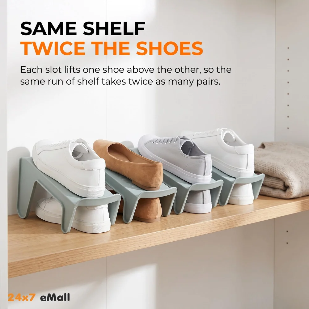 Shoe Slots Organizer, Shoe Storage Rack Space Saver Rack Holder. (Grey, 12)