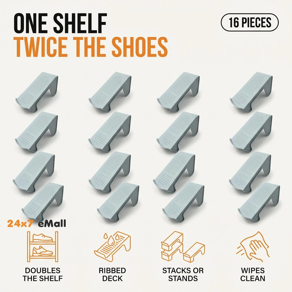 Shoe Slots Organizer, Shoe Storage Rack Space Saver Rack Holder. (Grey, 16)