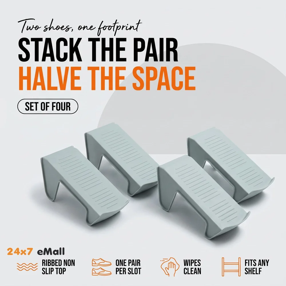 Shoe Slots Organizer, Shoe Storage Rack Space Saver Rack Holder. (Grey, 4)