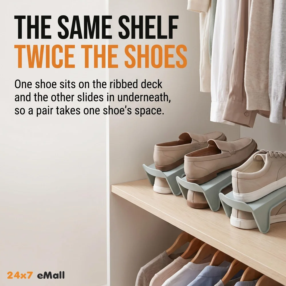 Shoe Slots Organizer, Shoe Storage Rack Space Saver Rack Holder. (Grey, 4)