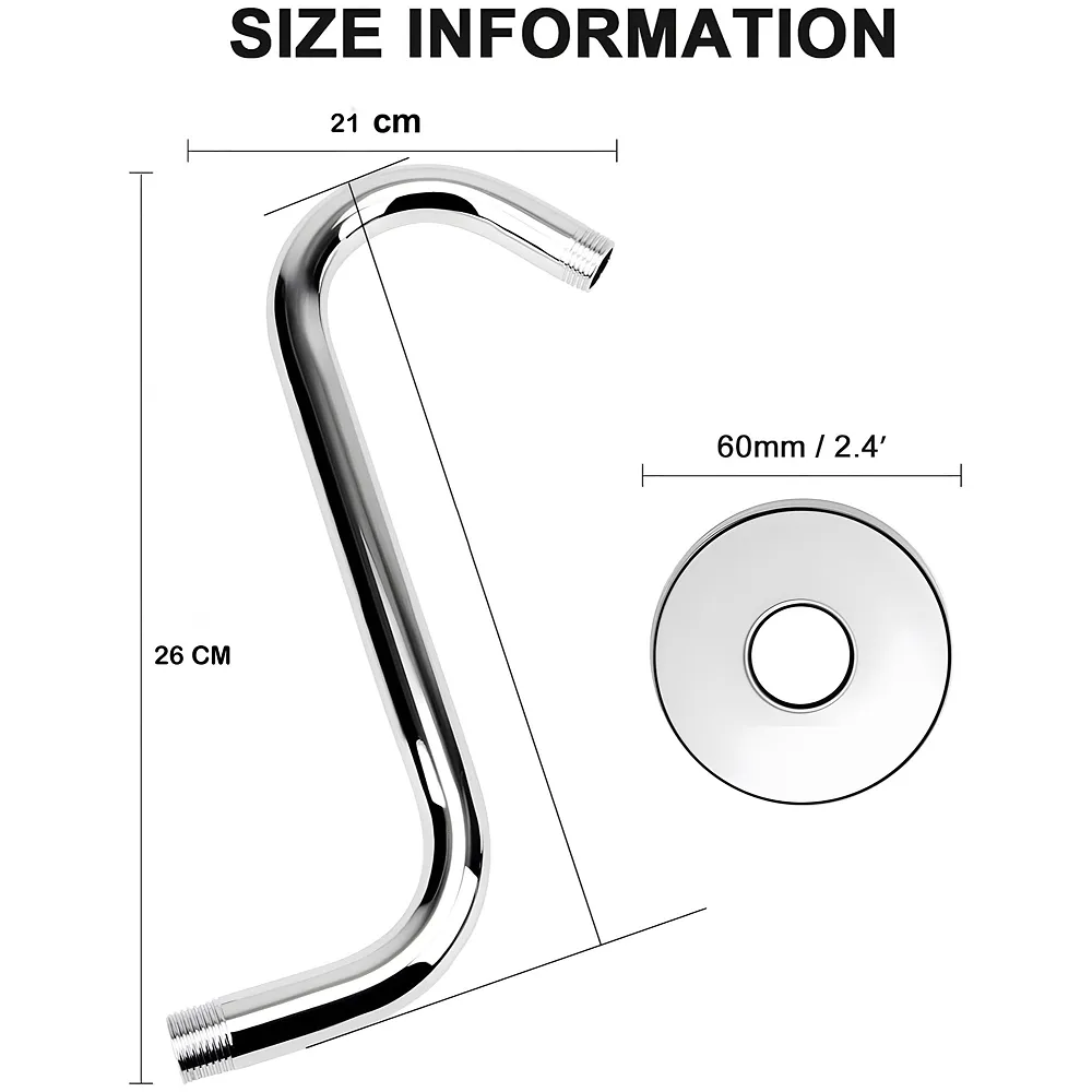 Gooseneck Shower Arm S Shape 26 x 21 cm High Rise with Flange