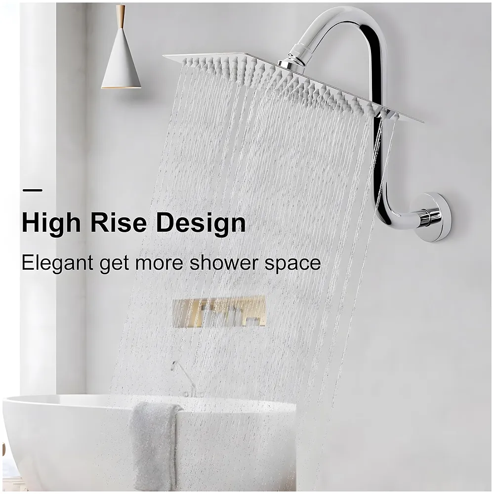 Gooseneck Shower Arm S Shape 26 x 21 cm High Rise with Flange