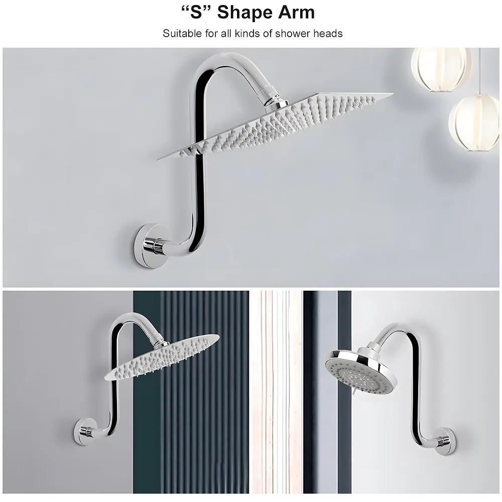 Gooseneck Shower Arm S Shape 26 x 21 cm High Rise with Flange