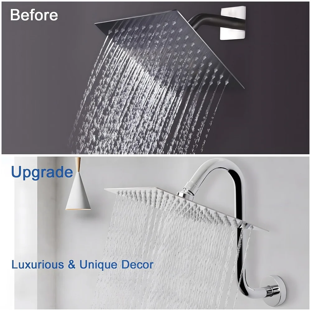 Gooseneck Shower Arm S Shape 26 x 21 cm High Rise with Flange