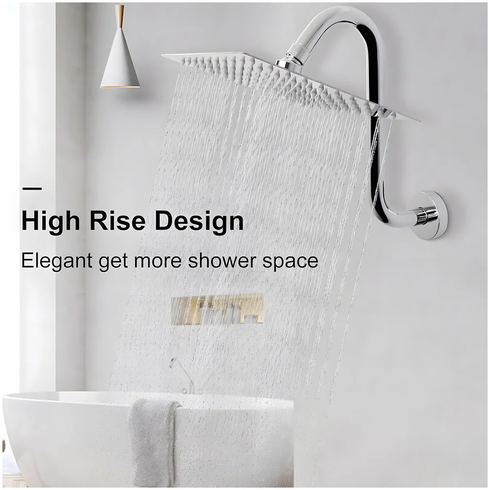 Gooseneck Shower Arm S Shape 26 x 21 cm High Rise with Flange