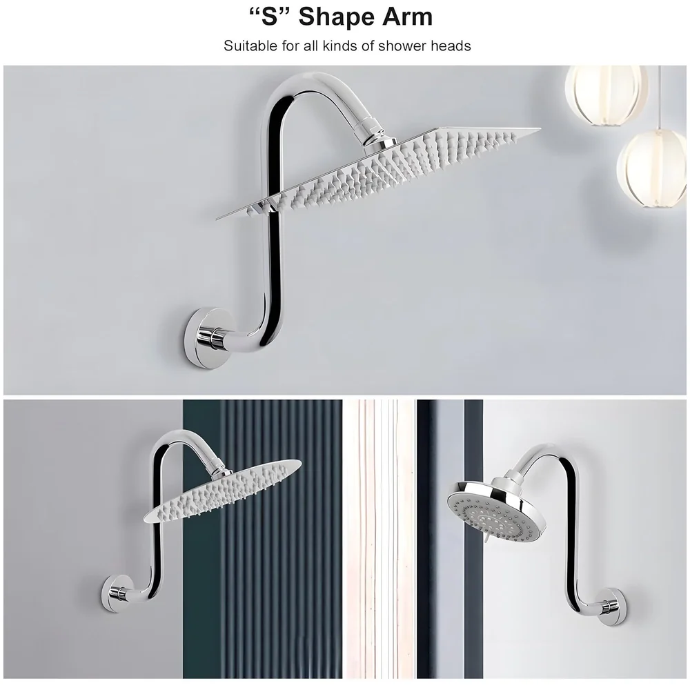 Gooseneck Shower Arm S Shape 26 x 21 cm High Rise with Flange