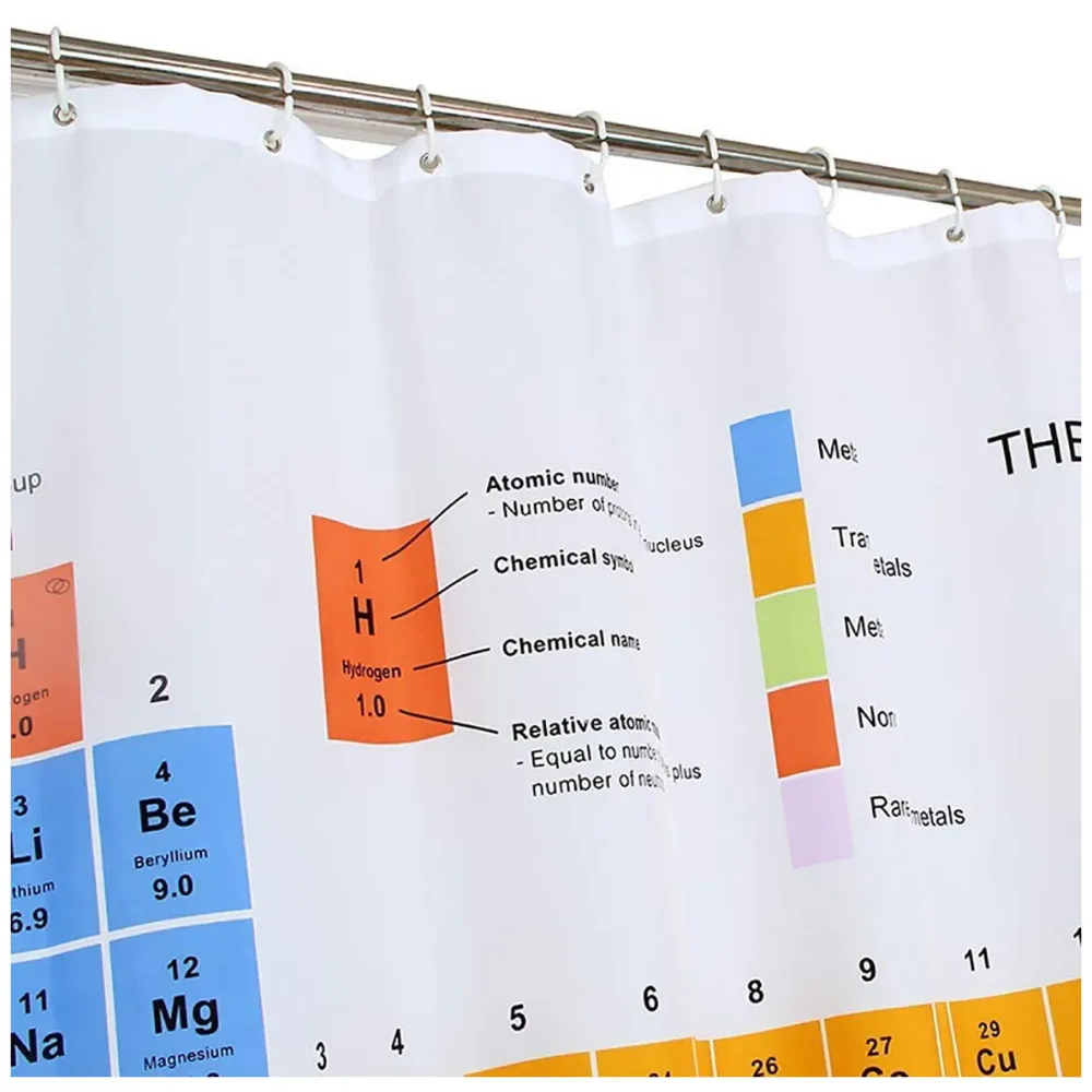 Periodic Table Fancy Shower Curtain Waterproof Mildew Resistant - Polyester Fabric Bath Curtains Decor Set – 8 Pieces Shower Hooks (72 X 72 Inches) (Periodic Table)