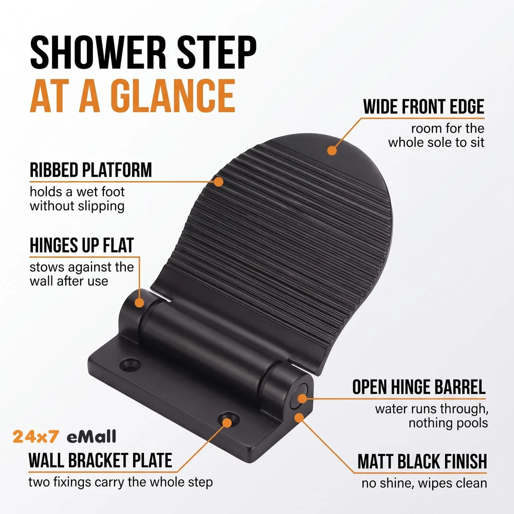Shower Foot Rest, Shaving Pedestal Foldable Design Aluminium Alloy Screw Installation Shower Leg Shaving Shelf Bathroom Pedal for Shaving Legs Shower Tool
