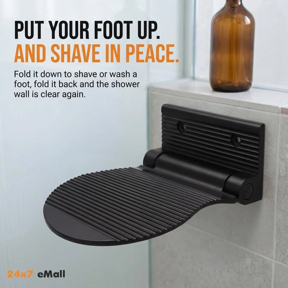 Shower Foot Rest, Shaving Pedestal Foldable Design Aluminium Alloy Screw Installation Shower Leg Shaving Shelf Bathroom Pedal for Shaving Legs Shower Tool